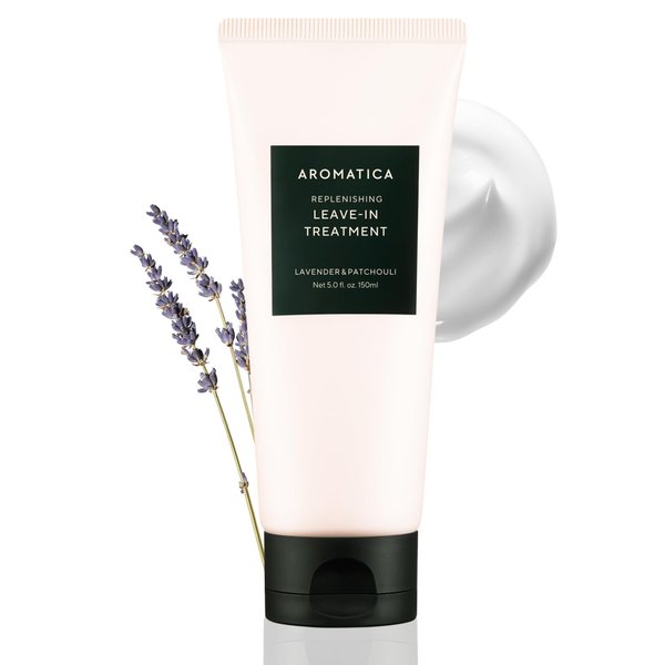 AROMATICA REPLENISHING LEAVE-IN TREATMENT LAVENDER & PATCHOULI 5.0fl oz/150ml - Silicone-Free Leave In Conditioner for Damaged Hair & Heat Protection, No-Rinse Formula