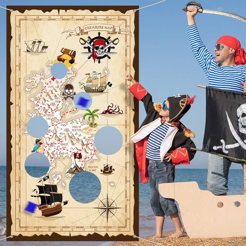 Pirate Bean Bag Toss Game for Kids, Pirate Banner with 3 Bean Bags for Kids Pirate Theme Party De...