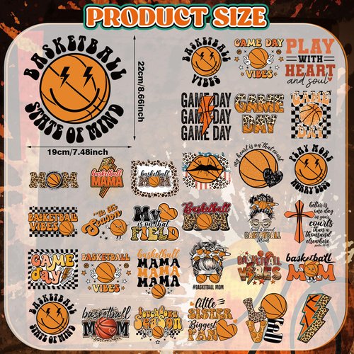 Zhanmai 30 Pcs Basketball Iron on Transfers Vinyl Iron on Decal Retro Ball Sport Iron on Patches Heat Transfers Sublimation Transfers Ready to Press for T Shirts Jacket Bag Hat DIY Sticker