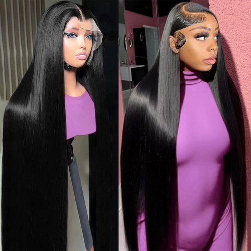 Thickrot Straight Lace Front Wigs Human Hair Pre Plucked 13x6 Transparent HD Lace Front Wigs Human Hair 180 Density Brazilian Virgin Frontal Wigs Human Hair with Baby Hair Natural Color 30Inch