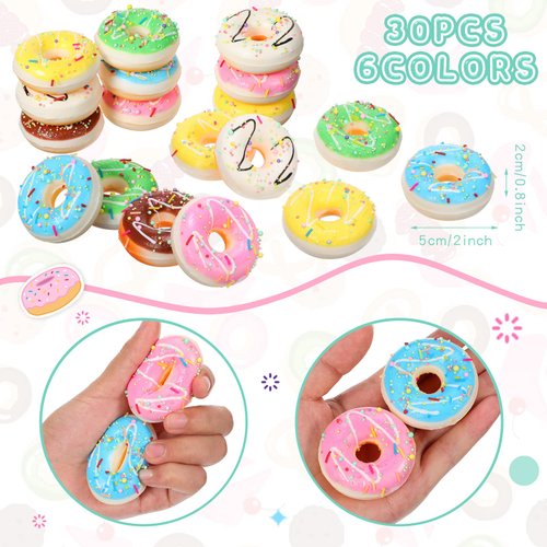 30 Pcs Donut Stress Balls Donut Party Favors Donut Squeeze Balls Stress Relief Sensory Donuts Toys for Party Decoration Donut Theme Party Supplies, 6 Colors
