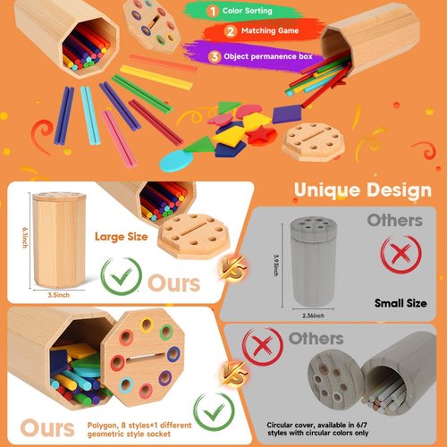 Montessori Toys for 1-3 Year Old: 2 in 1 Wooden Learning Color Sorting Toys for Toddlers Age 1 2 3, Educational Fine Motor Developmental Sensory Matching Game Activities, 12 18 24 Month Kid Boy Gir