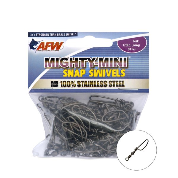 American Fishing Wire Mighty Mini Stainless Steel Snap Swivels, Size #6, 70 lb test, Gunmetal Black, 5 pc