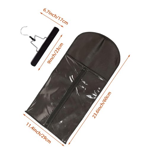 3 Pcs Hair Extension Storage Bag, Hair Extensions Holder with Hanger, 11.4 * 23.6 inches, Portable Wig Bags Storage with Transparent Zipper Closure (Black)