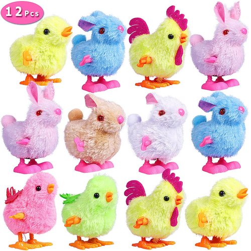 Max Fun 12Pcs Easter Wind Up Toys Easter Basket Stuffers Chicks Bunny Assortments for Easter Party Favors Easter Egg Hunt Treasure Chests Goody Bag Filler