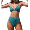 CUPSHE Bikini Set for Women Bathing Suit High Waisted Scalloped V Neck Two Pieces Swimsuit M Cyan