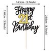 1 PCS Happy 21st Birthday Cake Topper Black Gold Glitter Cheers to 21 Years Birthday Cake Pick 21 Fabulous Cake Decoration for Happy 21st Birthday Anniversary Party Cake Decorations Supplies