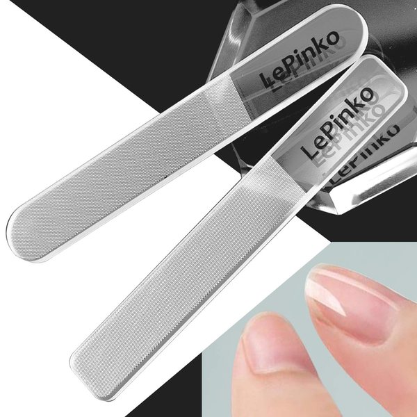 Nano Glass Nail Shiner Kit, Multi-purpose Nail Buffer for Shaping Buffing and Polishing Natural Nails, Fine Crystal Nail Files Set, Professional Manicure Tools for Home and Salon Use, 2 PACK
