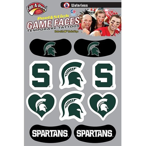 Fan A Peel Michigan Tattoos – Waterless Peel & Stick Temporary Tattoos – 10-Piece Combo – 6 Spirit Tattoos & 4 Eye Strips, Green