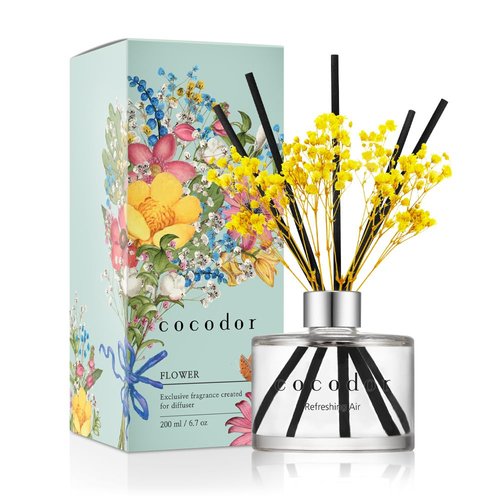 COCODOR Preserved Real Flower Reed Diffuser/Refreshing Air / 6.7oz(200ml) 1 Pack/Reed Diffuser Set, Oil & Sticks, Home Decor Office Decor, Fragrance and Gifts