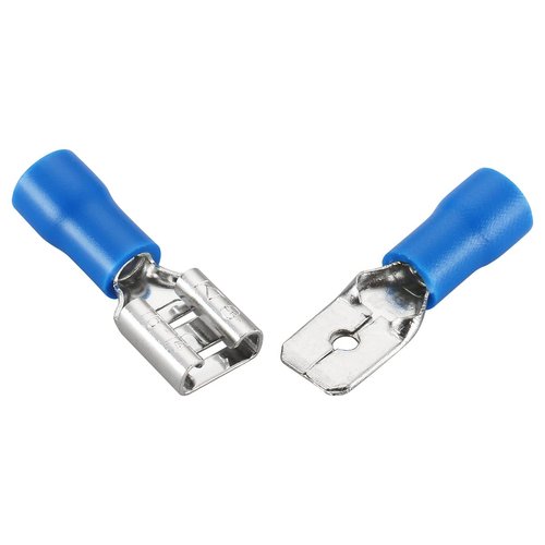 Baomain 1/4" Male & Female quick disconnects Vinyl Insulated Spade Wire Connector Electrical Crimp Terminal 16-14 AWG 6.3mm Blue Pack of 100
