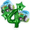 5Pcs Tractor Balloons, Green Tractor Birthday Number Mylar Foil Balloon Farm Theme 4th Birthday Party Supplies Decor (4th)