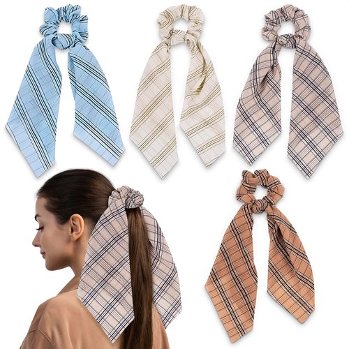 4Pcs Hair Scarf Scrunchie Hair Ties - Girls Hair Scrunchies Hair Scarf Ponytail Holders Hair Acce...