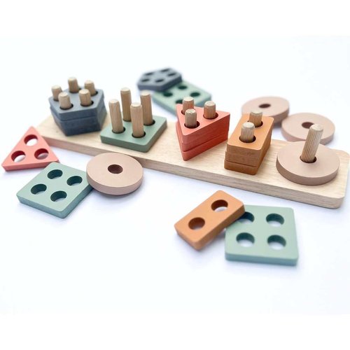 Montessori Wood Stacking and Sorting Toy for Toddlers - Educational Shape Sorter and Color Stacker for 18+ Month Old Boys and Girls - Ideal for Preschool Kids' Learning and Development