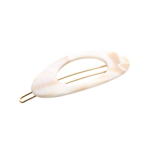 French Amie Oval Small 2 1/4” Celluloid Acetate Side Slide In Strong Hold Hair Clip Barrettes with Tige Boule Clasp for Girls and Women, Made in France (Ivory)