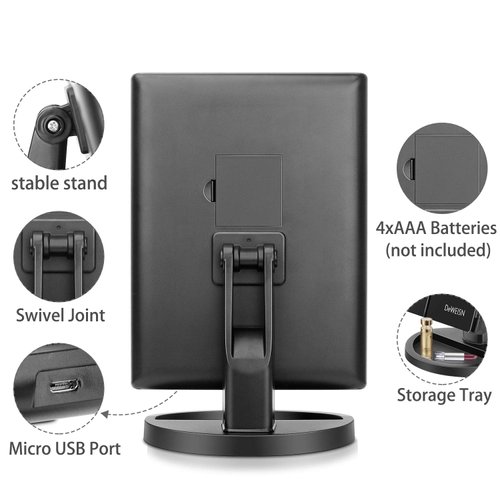 deweisn Tabletop Mount Trifold Lighted Vanity Mirror with 21 LED Lights, Touch Screen and 3X/2X/1X Magnification, Two Power Supply Mode Make up Mirror,Travel Mirror