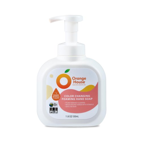 ORANGE HOUSE Color Changing Foaming Hand Soap, Plant Based Hand Soap Foam, Orange Oil Foam Hand Soap, Moisturizing Foam Soap, Non Harmful Ingredients Hand Soap, 11.8 Fl Oz Organic Hand Soap (1 Pack)