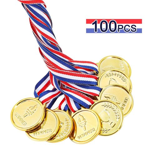 Caydo 100 Pieces Gold Medals for Kids Medals for Awards Plastic Winner Award Medals for Kids