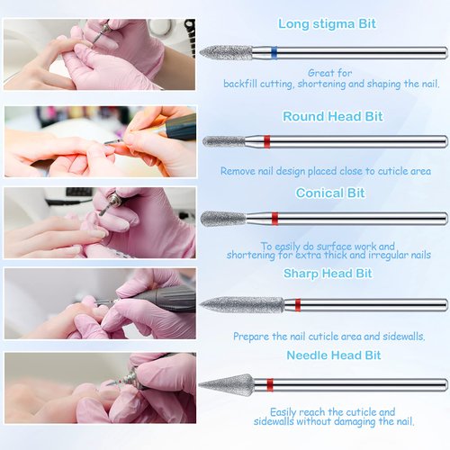 60 Pieces Diamond Nail Drill Bit Set Electric Cuticle Cleaner 3/32 Nail File Ceramic Nail Drill for Acrylic Manicure Pedicure Gel Nails Home Salon Use