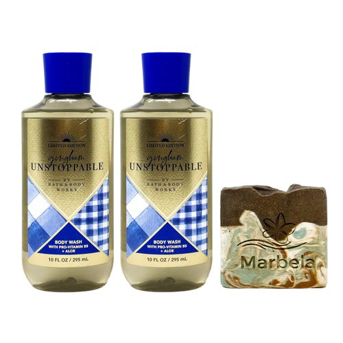 Bath & Body Works Gingham Unstoppable 2 Pack Body Wash Bundle with a Cabin Spice Bar Soap - Full Size