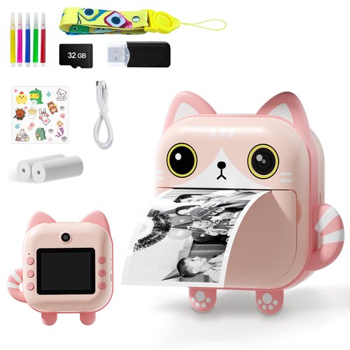 Makolle Kids Camera,Instant Print Camera for Kids,Christmas Birthday Gifts for Girls Age 3-12,HD Digital Video Cameras for Toddler,Portable Toy for 3 4 5 6 7 8 9 Year Old Girls with 32GB SD Card-Pink