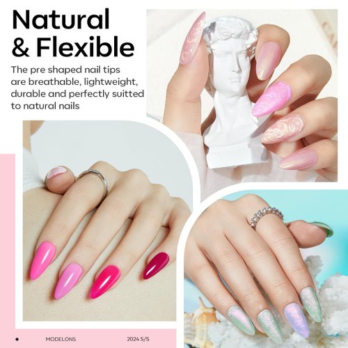 modelones Gel Nail Kit, 500Pcs Soft Gel Nail Tips Medium Almond Shape, 4-in-One Nail Glue Nail Prep Dehydrate & Portable Led Lamp Nail Clipper, Easy Nail Extension Set for Easter Nail Art