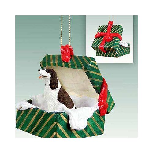 Springer Spaniel Gift Box Christmas Ornament Liver-White - Delightful!