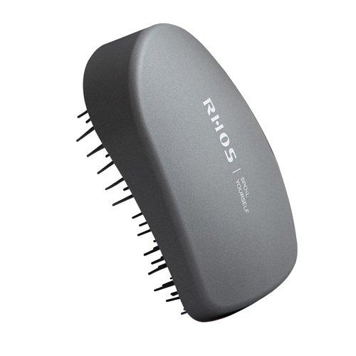 RHOS Mini Palm Brush for Women & Men - Compact Travel Brush for Wet & Dry Hair Detangling (Gray)