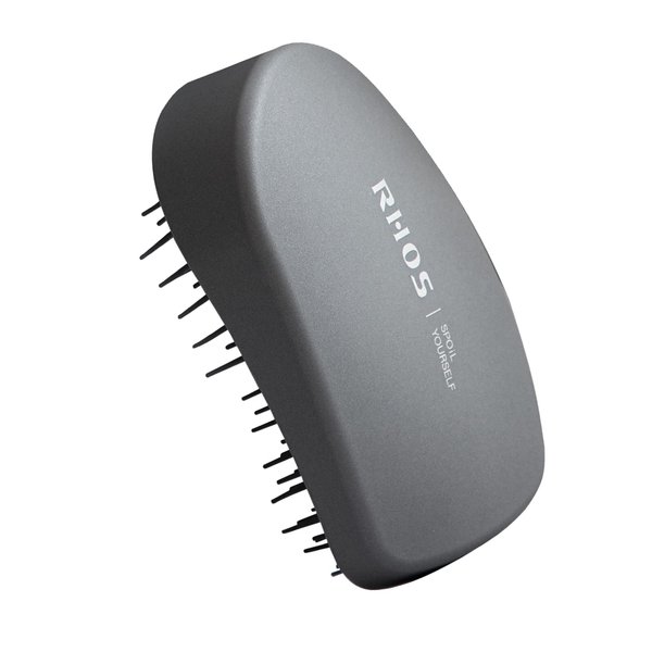 RHOS Mini Palm Brush for Women & Men - Compact Travel Brush for Wet & Dry Hair Detangling (Gray)