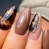 Brown Almond Press on Nails Medium Fake Nails with Leopard&Glitter Designs Fall Almond Shaped False Nails Amber Acrylic Nails Glossy Stick on Nails for Women 24Pcs
