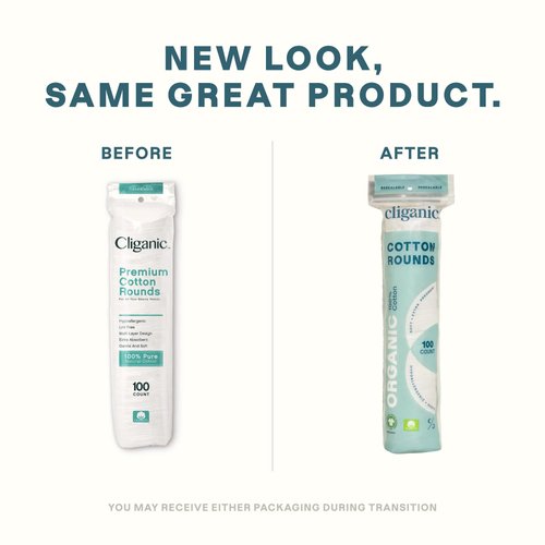 Cliganic Organic Cotton Rounds (300 Count) Makeup Remover Pads, Hypoallergenic, Lint-Free | 100% Pure Cotton (Packaging May Vary)