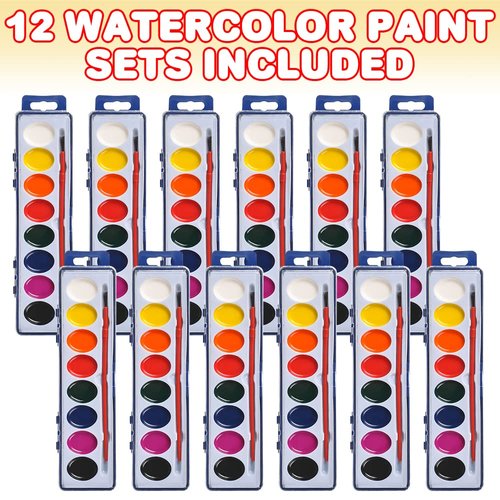 ArtCreativity Watercolor Paint Set for Kids, Set of 12, 8-Colors Painting Kit with Brush, Watercolor Painting Supplies for Boys and Girls, Art Party Favors, Classroom Prizes, and Stocking Stuffers