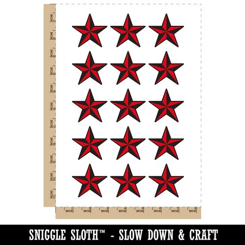 Nautical Star Temporary Tattoo Water Resistant Fake Body Art Set Collection - 15 2" Tattoos (1 Sheet)