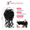 HOOJIH 2PCS Messy Bun Hair Piece, Tousled Updo with Tendrils Hair Bun Extensions Wavy Curly Hair Wrap Ponytail Hairpieces Hair Scrunchies for Women HB010 Dasiy - Black