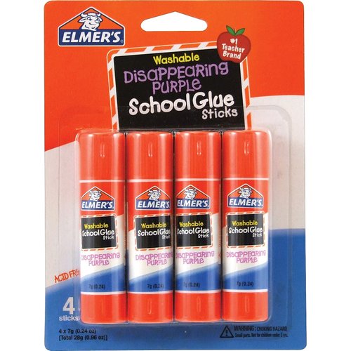 Elmer's E543 Washable School Glue Sticks, Disappearing Purple, 4/Pack