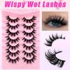 7 Pairs Manga Lashes Wet Look 16mm Flu-ffy D Curl Lashes Volume Spiky Lashes Dramatic Cosplay Lashes Wispy Fairy Lashes Faux Mink False Eyelashes Japanese Korean Lashes(S22)