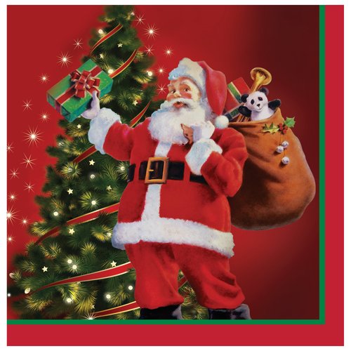 Creative Converting Gifts from Santa Beverage Napkins, Red