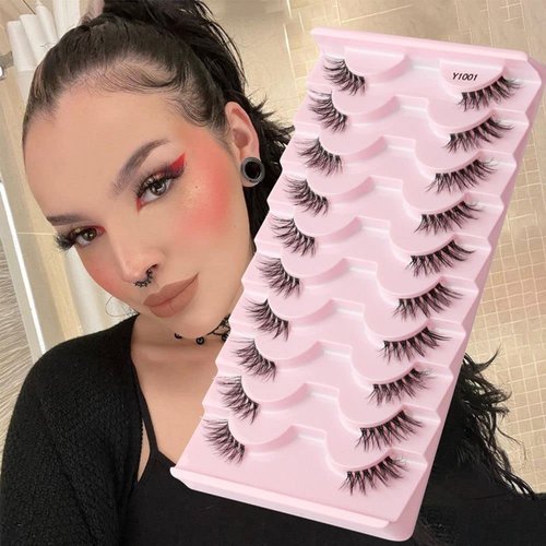 Half Lashes with Clear Band, Natural Look Cat Eye False Eyelashes 3D Wispy Accent Lashes Fake Eyelashes Soft Fluffy Half Eyelashes 10 Pairs