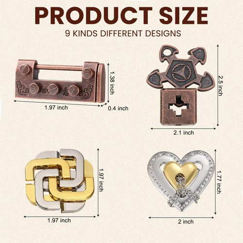 Wettarn 9 Pcs Metal Brain Teaser Puzzles Teaser 3D Steel Puzzle for Adults Unlock Interlocking Puzzle Adult IQ Education Smart Puzzle Toys Gift for Christmas(Novelty Style)