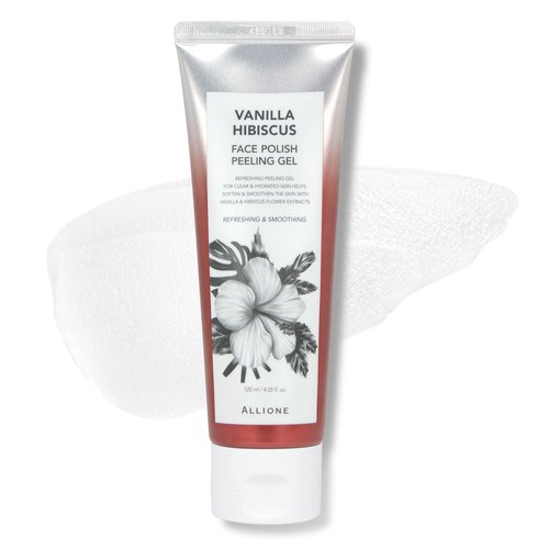 Allione Face Scrub Peeling Gel Vanilla Hibiscus | Deep Cleansing Face Wash, Korean Exfoliating, Low Irritation for All Skin, Moisturizing Glowing Gentle Dead Skin Remover, Sebum&Pore Care, 4.05 Fl Oz