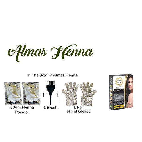 ALMAS HENNA 80 GRAM Hair Color 100% Organic Henna Powder Infused with Goodness of Herbs, Natural Henna Hair Color For Soft Shiny Hair, henna hair dye (2.82 OUNCE, BLACK)