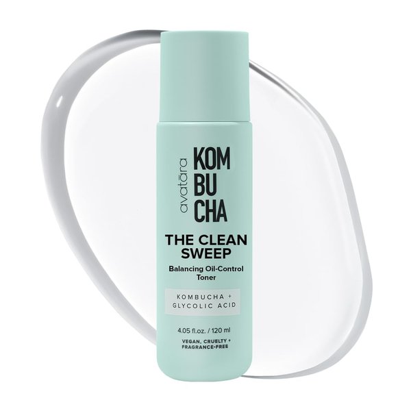 Avatara - Kombucha The Clean Sweep Face Toner, Glycolic Acid Toner for Face, Face Exfoliator with Witch Hazel and Bakuchiol, Calming Pore Minimizer for Face, Hydrating Skincare for Teens, 4.05 fl. Oz