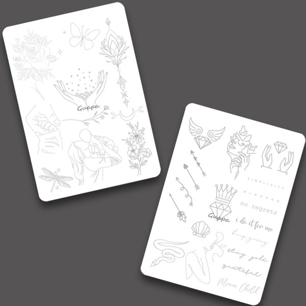 3pcs White Tiny Tattoo Practice Skin Double-Sided Minimalist Tattoo Practice Pad 30 Stencil Designs Floral Tattoo Designs Fake Skin (3pcs)