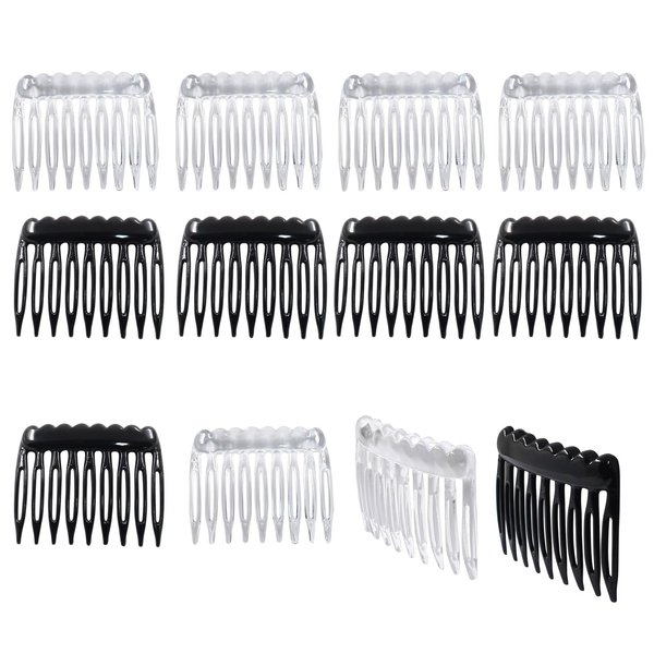 Coufce 24 Pieces Plastic Hair Side Combs Small French Twist Comb Teeth Hair Clips Women Girls Bridal Wedding Veil(Black, Clear)