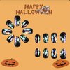 White Ghost Press on Nails Short Square Shape Halloween Fake Nails with Mushroom Designs Cute Ghosts Acrylic Nails Glue on Nails Full Cover Spooky False Nails for Women Girls Reusable Kit 24 Pcs