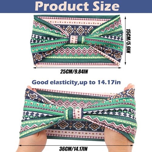 Yeshan Wide Headbands for Women Boho Knotted Non Slip Headbands Head Wraps Turbans Sport Yoga Workout Stretchy Hair bands,Pack of 6