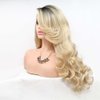 Melody Blonde Wig With Dark Roots Long Wavy Gold Synthetic Lace Front Wigs For Women 180% Density Side Part with Upsweep to Make Face Smaller Heat Resistant Fiber Hair 24 inch