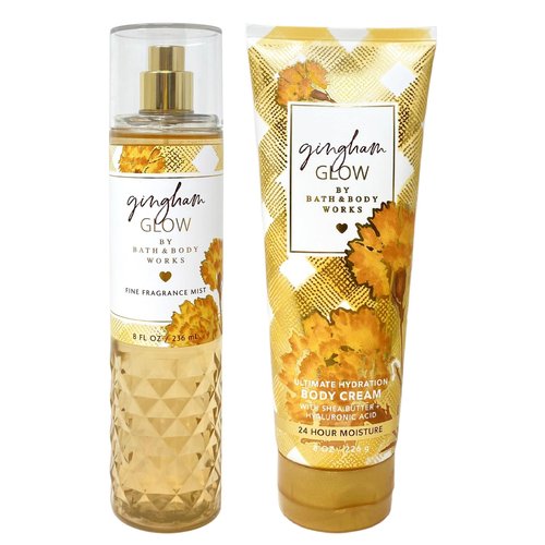 Generic Bath and Body Work Gingham Glow Fragrance Mist and Body Cream Bundle - Full Size, Gold