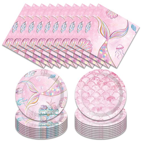 40pcs Mermaid Birthday Party Supplies-Party Decorations Tableware For Kids, Plate, Napkin Party Decorations Dinnerware