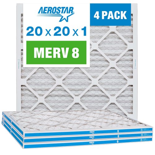 Aerostar 20x20x1 MERV 8 Pleated Air Filter, AC Furnace Air Filter, 4 Pack (Actual Size: 19 3/4"x19 3/4"x3/4")